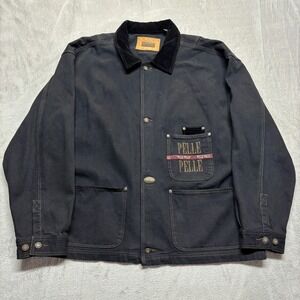 Vintage Marc Buchanan Pelle Pelle Denim Jacket Size XL Black Logo Y2K Chore Coat